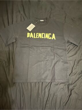 Balenciaga Black Tee with Yellow Logo